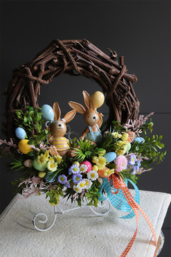 Zajączki Wielkanocne, wielkanocny wianek dekoracyjny, rozp.40cm 