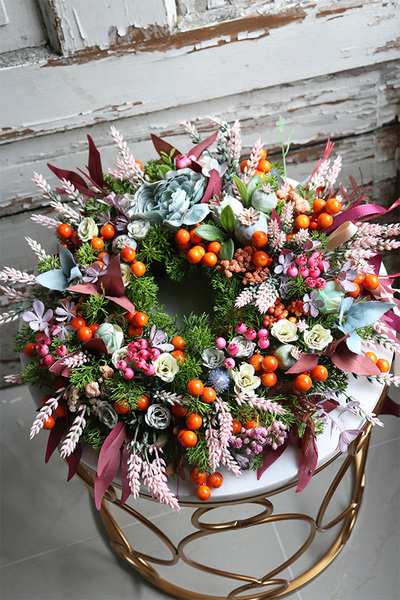 jesienny kwiatowy wianek, Sara, śr.36cm 