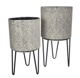 Edvige Style, komplet 2 szt. osłonek / kwietników na stelażu, biało-szare, wym.28x51/32x61cm