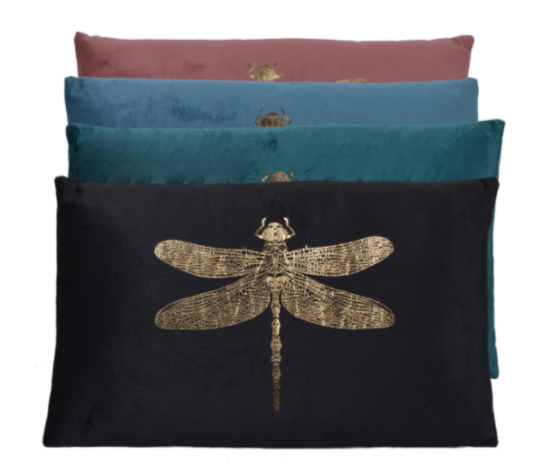 Jardin, poduszka welurowa z ważką, prostokątna, niebieska, wym.30x50cm