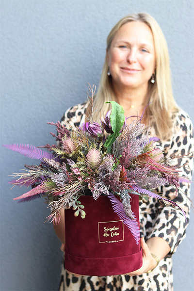 Wiśniowa Medina Big, welurowy flowerbox jesienny