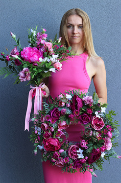 Pink Redutta, komplet dekoracji nagrobnych, wieniec + bukiet