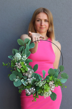 Jagodowe Pole Subtelle, zielony wianek na obręczy, rozp.43cm