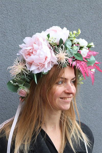 Trele Natural, kwiatowy wianek na głowę z peoniami