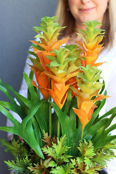 Bromelia Pomarańcz, sztuczna roślina w doniczce