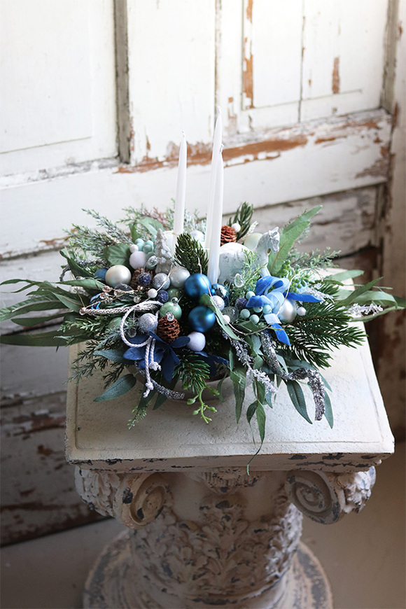 Bluesfera, zimowy stroik ze świecami, wym.33x60cm