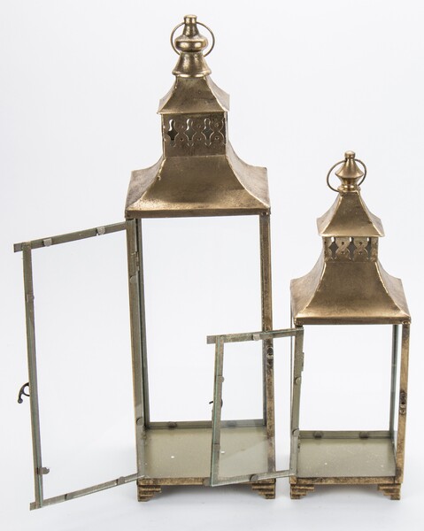 lampiony metalowe Temena, komplet 2 szt. wym.63x18x18cm/48.5x15x15cm