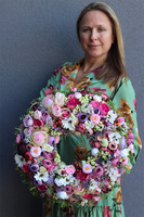 Perrasa Pink & Violet, bogaty kwiatowy wianek, śr.44cm