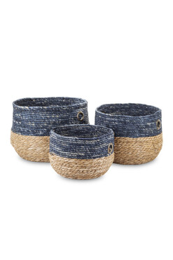 Blue Boho, kosz pleciony z liści kukurydzy, kpl.3szt