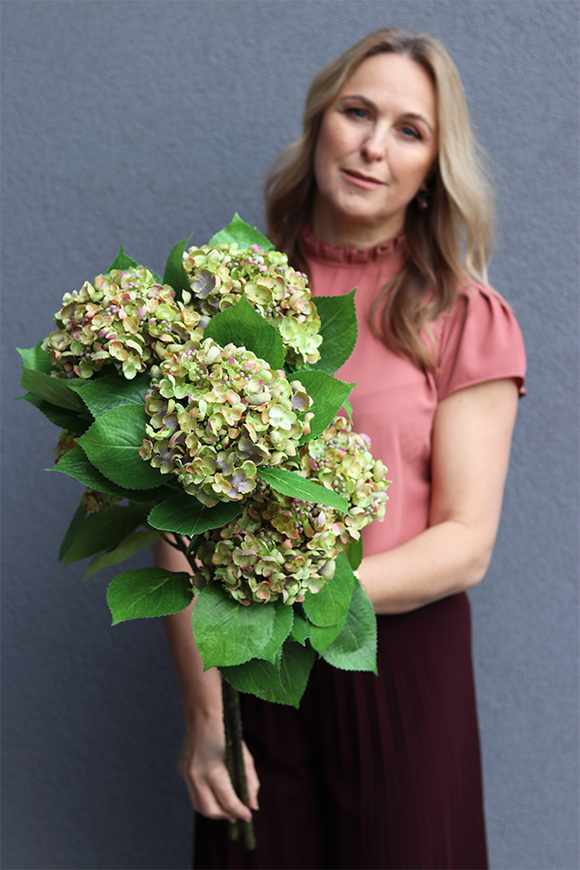 Green Hydrangea, gałązka sztuczna hortensja
