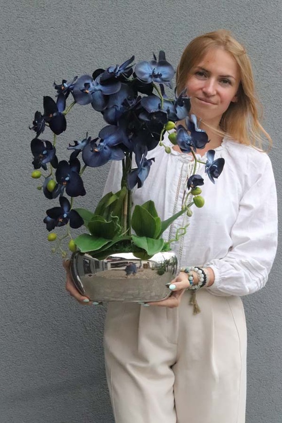 Blue&Silver, storczyk w lustrzanej donicy glamour