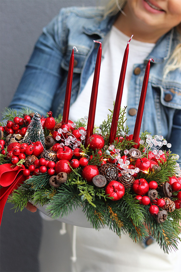 stroik zimowy na stół, Karminowy Laos Deluxe