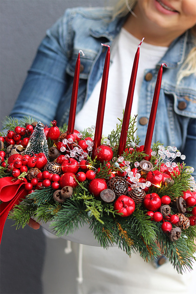 stroik zimowy na stół, Karminowy Laos Deluxe