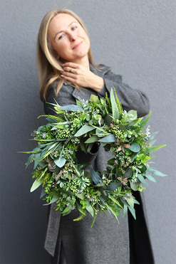 Boho Gretra, zielony wianek z eukaliptusem, śr.40cm 