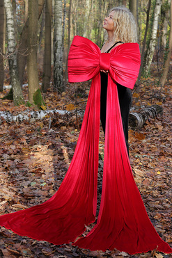 OD RĘKI Velvet Papillon, welurowa kokarda pluszowa L, czerwona, wym.50x250cm