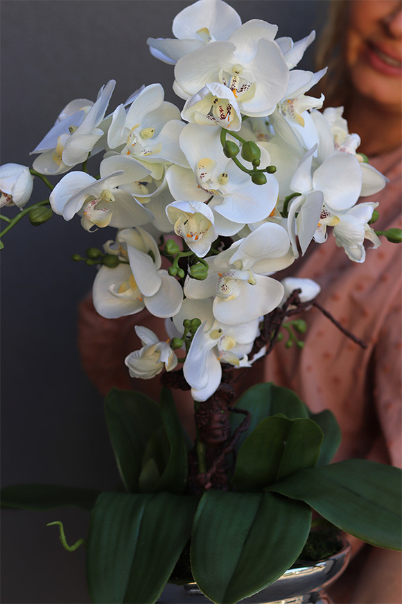 Ylena Silver, sztuczny storczyk w ceramicznym pucharze