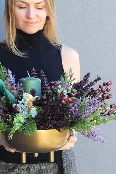 Deluxe Nera 2, fioletowy stroik świąteczny