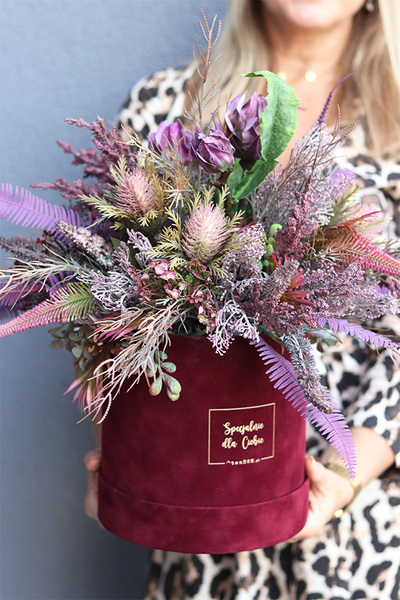 Wiśniowa Medina Big, welurowy flowerbox jesienny