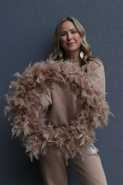 Fluffy Spring, wielkanocny wianek z piórami, beżowy, śr.55cm