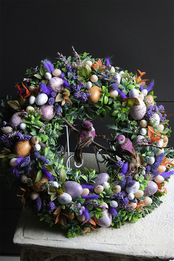 Ptaki Wiosną, kolorowy wianek dekoracyjny, śr.43cm  