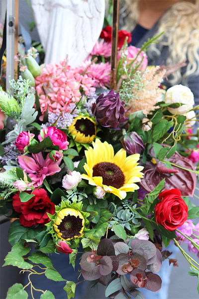 Angelo Garden Mileno, jesienny lampion nagrobny z kwiatami