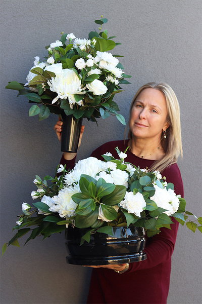 White Heart Chryzantemy, komplet dekoracji nagrobnych