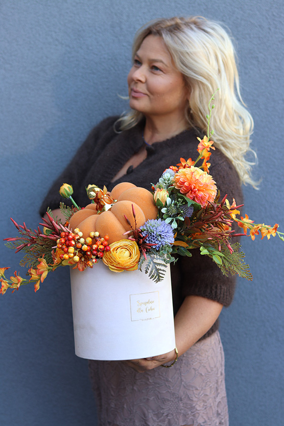 Dynia Land, box jesienny z ceramiczną dynią, wys.40cm