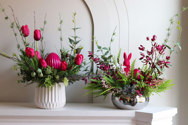 Fuksjowa Wielkanoc Silver, stroik wielkanocny w misie