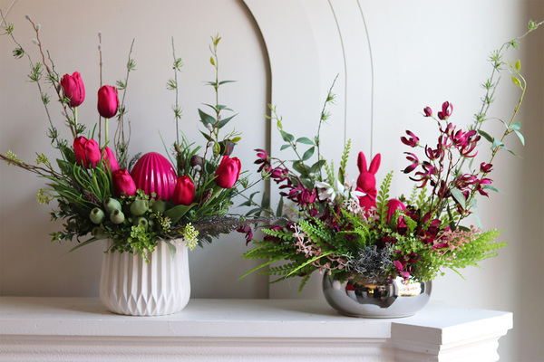 Fuksjowa Wielkanoc Silver, stroik wielkanocny w misie