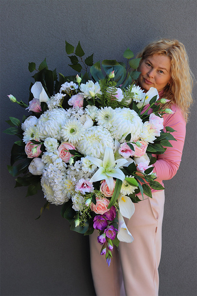 bardzo duża wiązanka nagrobna, Pink Resolia XXL, dł.110cm
