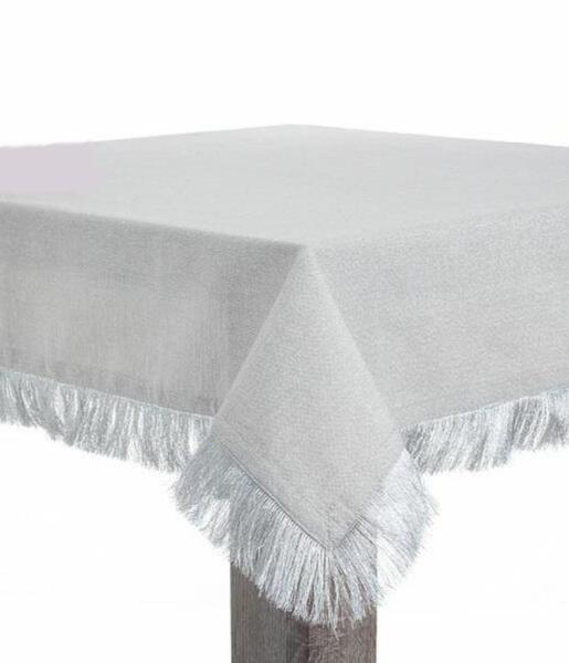 Annabel, obrus wykończony frędzlami, szary, wym.140x180cm 