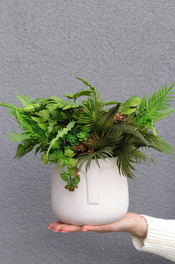 OD RĘKI Green Face, efektowna kompozycja sukulenty w głowie, wys.28cm