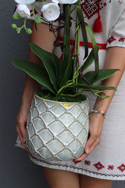 Tilda White Cremona, śnieżnobiały storczyk w ceramicznej donicy
