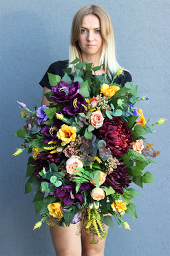 Jesienna Pora, fioletowo-żółta wiązanka nagrobna, dł.73cm 