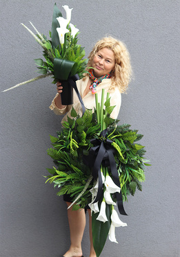 Kalla Isolire, zestaw dekoracji nagrobnych, wieniec + bukiet