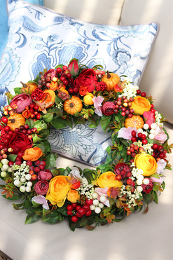 Ogrodowa Orangina,  jesienny wianek na drzwi, śr.40cm  