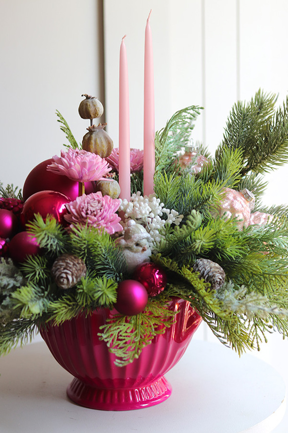 bożonarodzeniowy stroik / kompozycja Christmas Fuksja B, wym.40x45x30cm