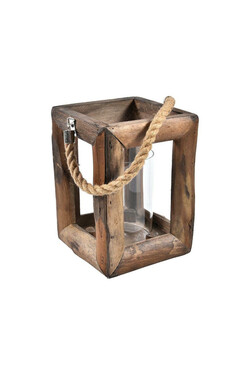 Wood Old 2B, lampion drewniany z kloszem, wym24x18x18cm