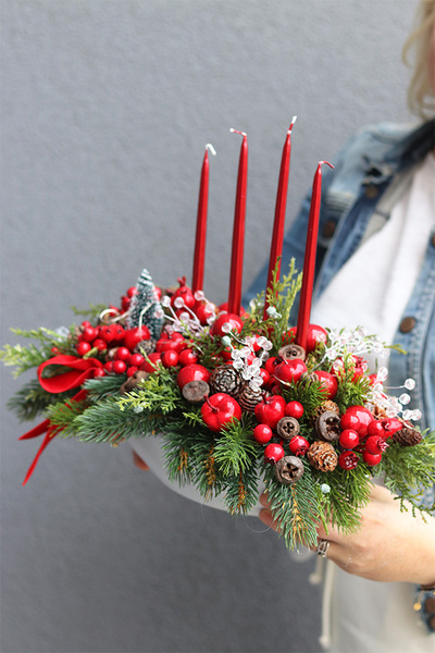 stroik zimowy na stół, Karminowy Laos Deluxe