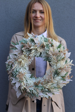 OD RĘKI Jesienny Spacer, boho jesienny wianek z liśćmi, śr.44cm 