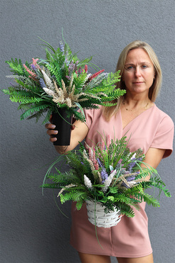 Heather&Lavender 2, komplet dekoracji nagrobnych, bukiet + kosz 