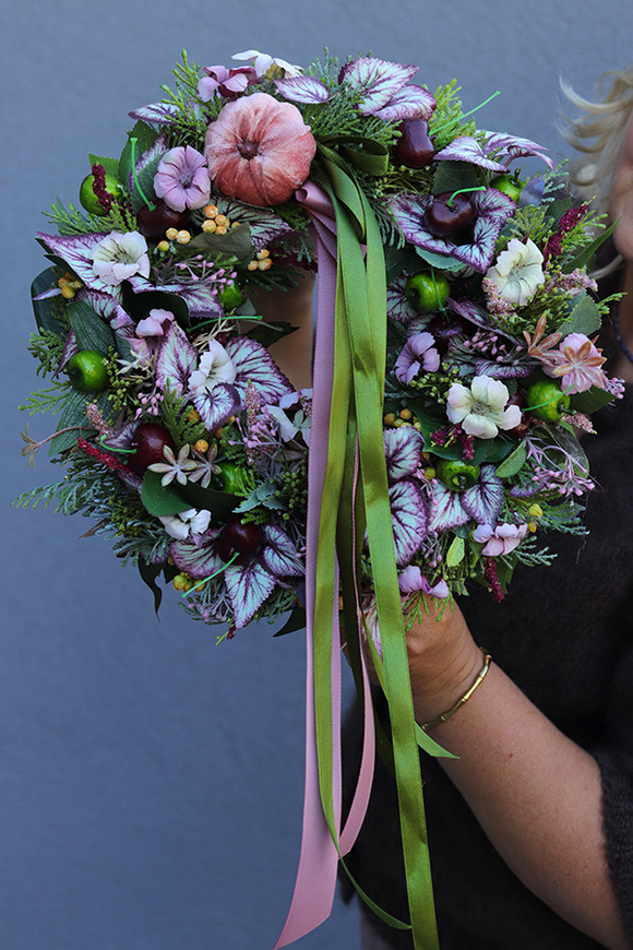 Garden Autumn, jesienny wianek na drzwi z wstążkami, śr.30cm