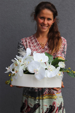 Dekoria Orchidelia 2, kompozycja z orchideą w podłużnym naczyniu, dł.48cm