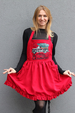 OD RĘKI Christmas Kitchen, świąteczny fartuch kuchenny, czerwony A, dł.72cm