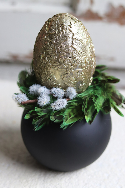 stroik wielkanocny ze złotym jajem, Mini Black, wys.20cm