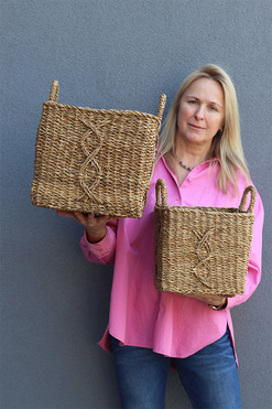 Bali Basket A, pleciony kosz osłonka z trawy morskiej, kpl.2szt