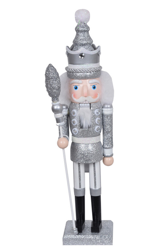 Nutcracker, figurka drewniany dziadek do orzechów, silver&white wym.9x8.5x42cm