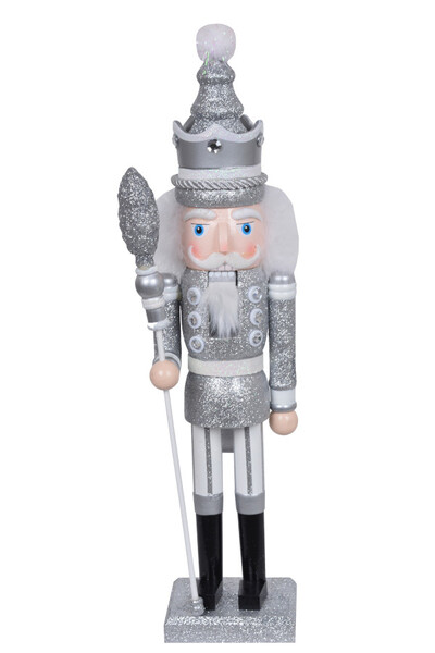 Nutcracker, figurka drewniany dziadek do orzechów, silver&white wym.9x8.5x42cm