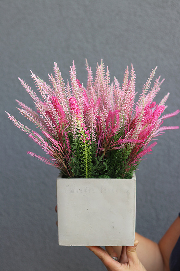 Wrzosy Pink Concrete, kompozycja kwiatowa w betonowej donicy