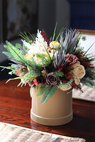 Bedura, brązowy flowerbox z sztucznym suszem, wys.41cm